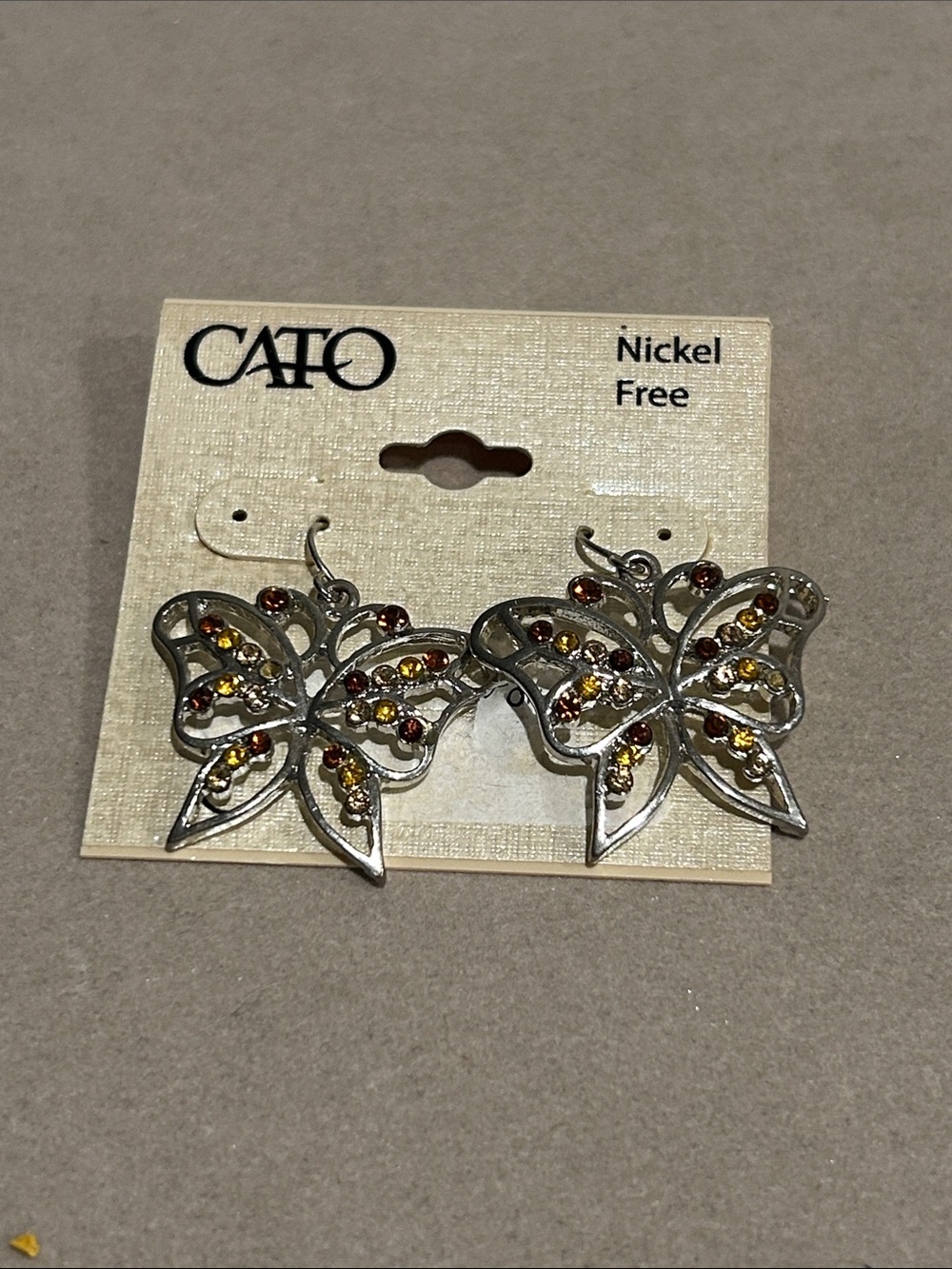 CATO Silver Butterfly Earrings with Amber and Topaz Stones